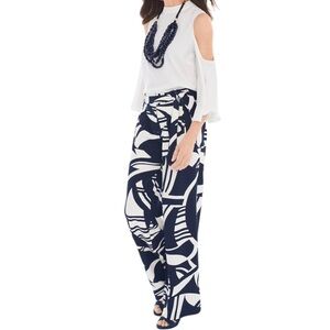 Chico’s Geometric Print Textured Black and White Wide Leg Pleated Pants